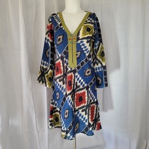 Burning Torch Dress Cover Up Tunic 100% Silk S